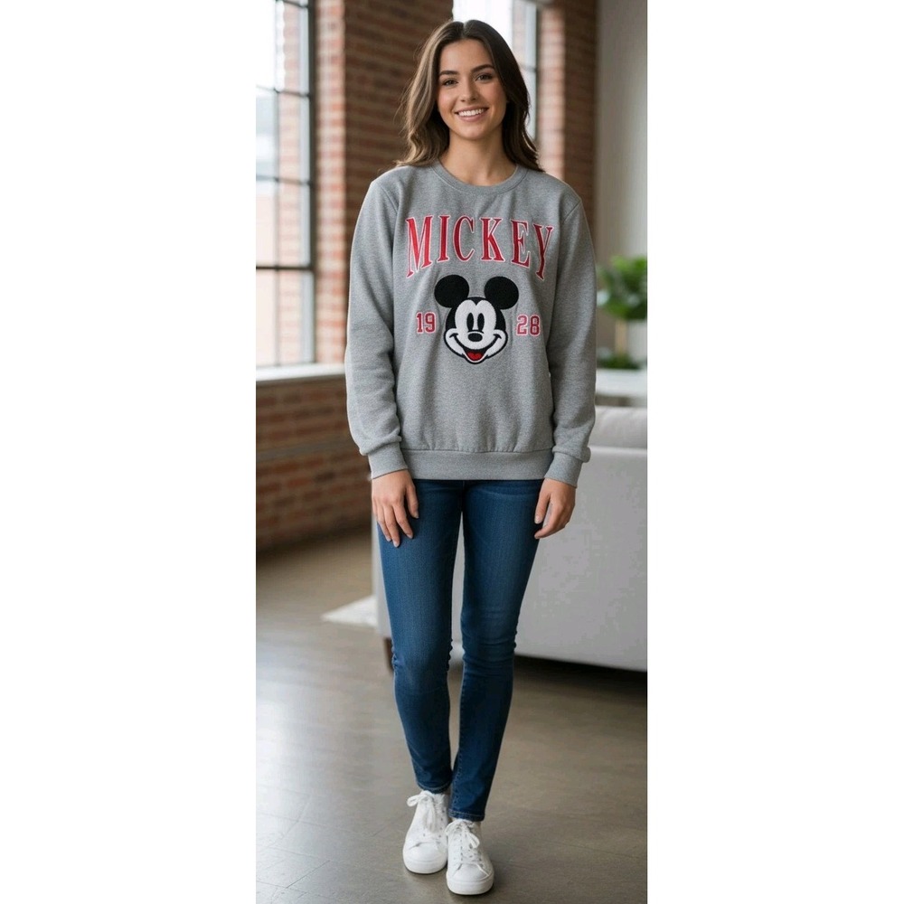 Mickey Mouse 1928 Unisex XS Gray Embroidered Sweatshirt Vintage Style Disneyland